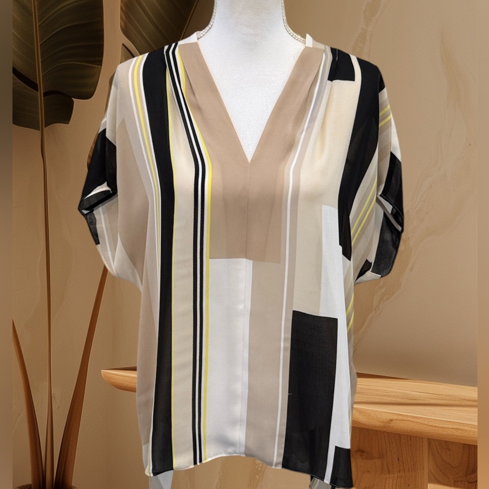 Chico’s Black Label Striped Tunic with Pleated Back